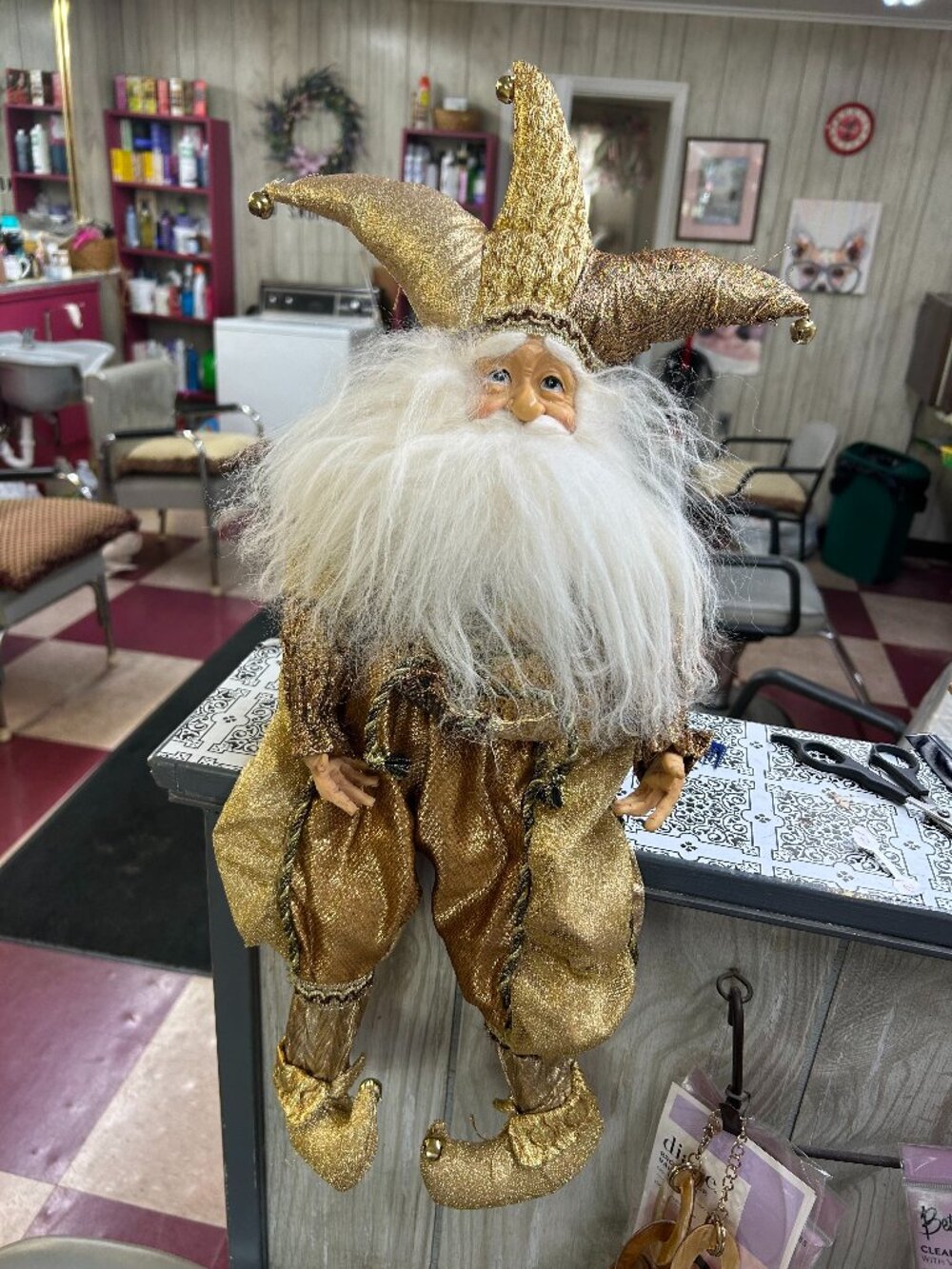 RENAISSANTE  tall  sitting Santa Elf  sitting doll